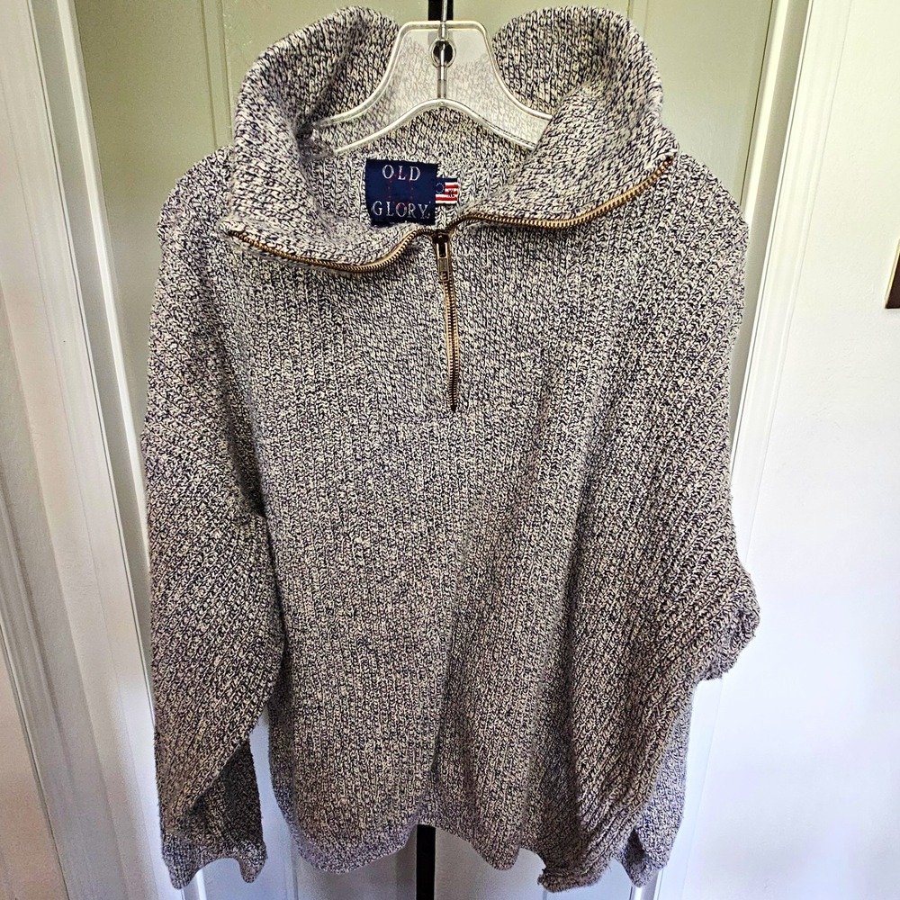 Vintage Old Glory Men's XL Heavyweight 100% Cotton Quarter Zip Sweater
